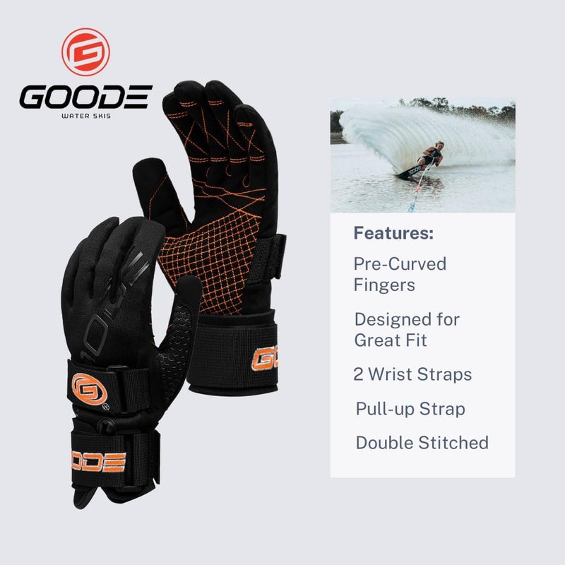 Goode 43 Pro Water Ski Gloves – Pre-Curved Finger Design, Double Stitched Amara Palm for Superior Grip and Durability, Dual Wrist Straps, Pull-Up Strap, Embroidered Logos, Performance Fit - Image 3